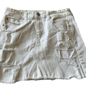 American Eagle White Mini Skirt Denim Distressed Stretch Western Sexy Cowgirl S